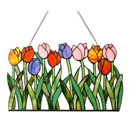 Chloe Lighting Chloe CH1P136FT18-GPN 18 in. Lighting Tulipa Tiffany Glass Tulips Window Panel CH1P136FT18-GPN